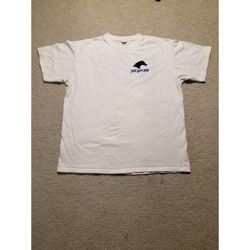 Vintage Santa Anita Park Horse Racing‎ T Power Pro Oneita White Double Sided USA